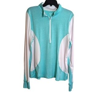 ZELOS Women's Aqua White Colorblock Quarter Zip Long Sleeve Athletic Top XL‎